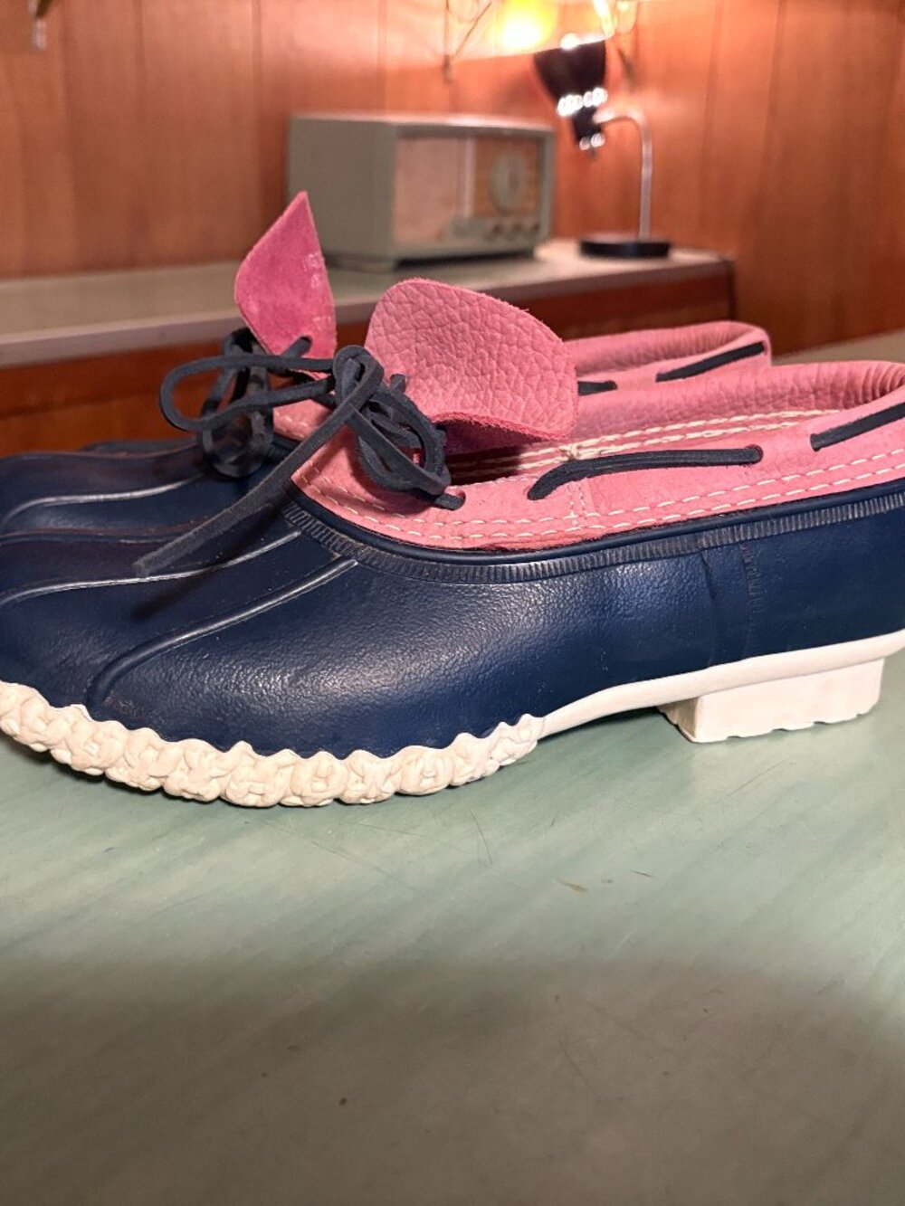 Womens L.L. Bean Pink Blue Low Waterproof Duck Boots Size 10 M